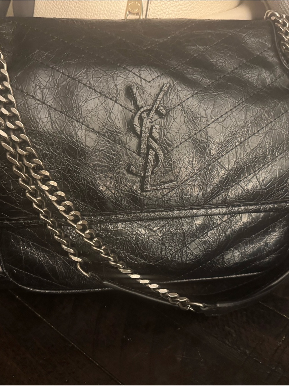 Saint Laurent Black Quilted Leather Shoulder Bag with Chain Strap